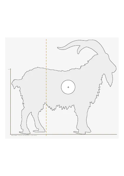 A billy goat in grey, a quarter of life size, his heart and lungs marked by a white circle, with a dashed line where two sheets join