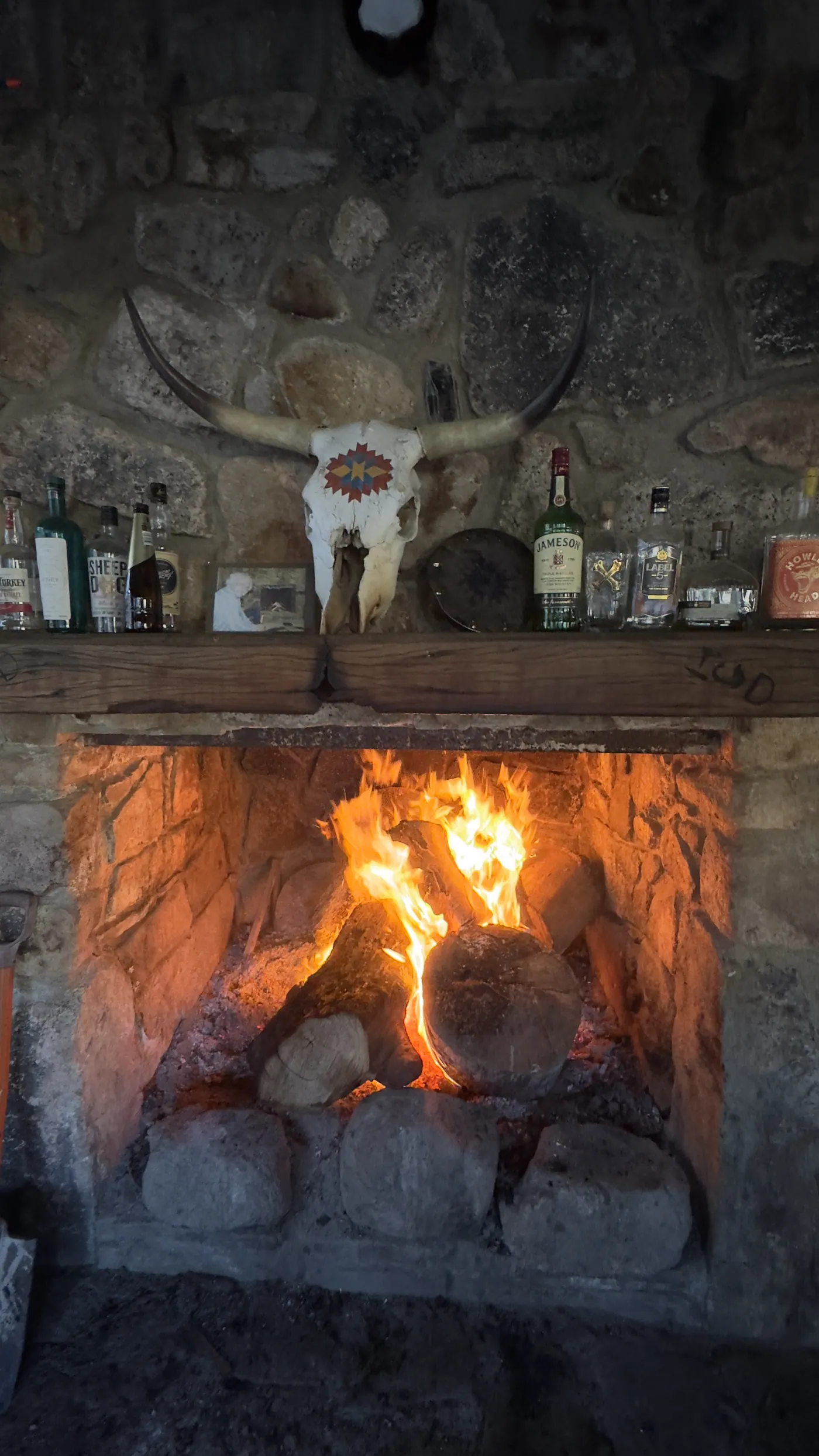 The fireplace inside the hut